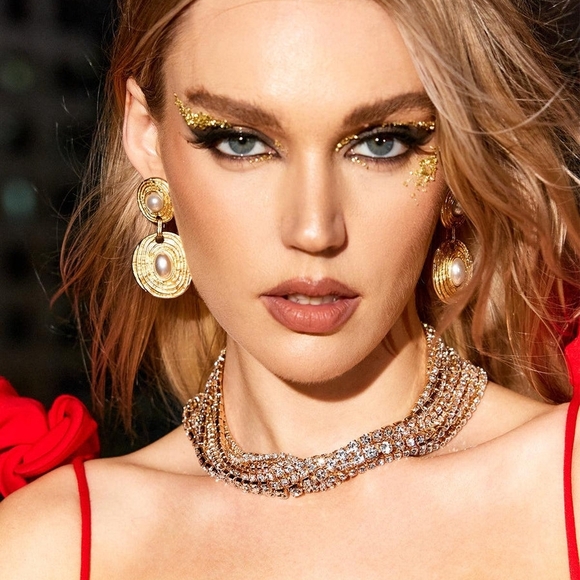 Multi Layered Crystal Necklace In Gold - Picture 3 of 4